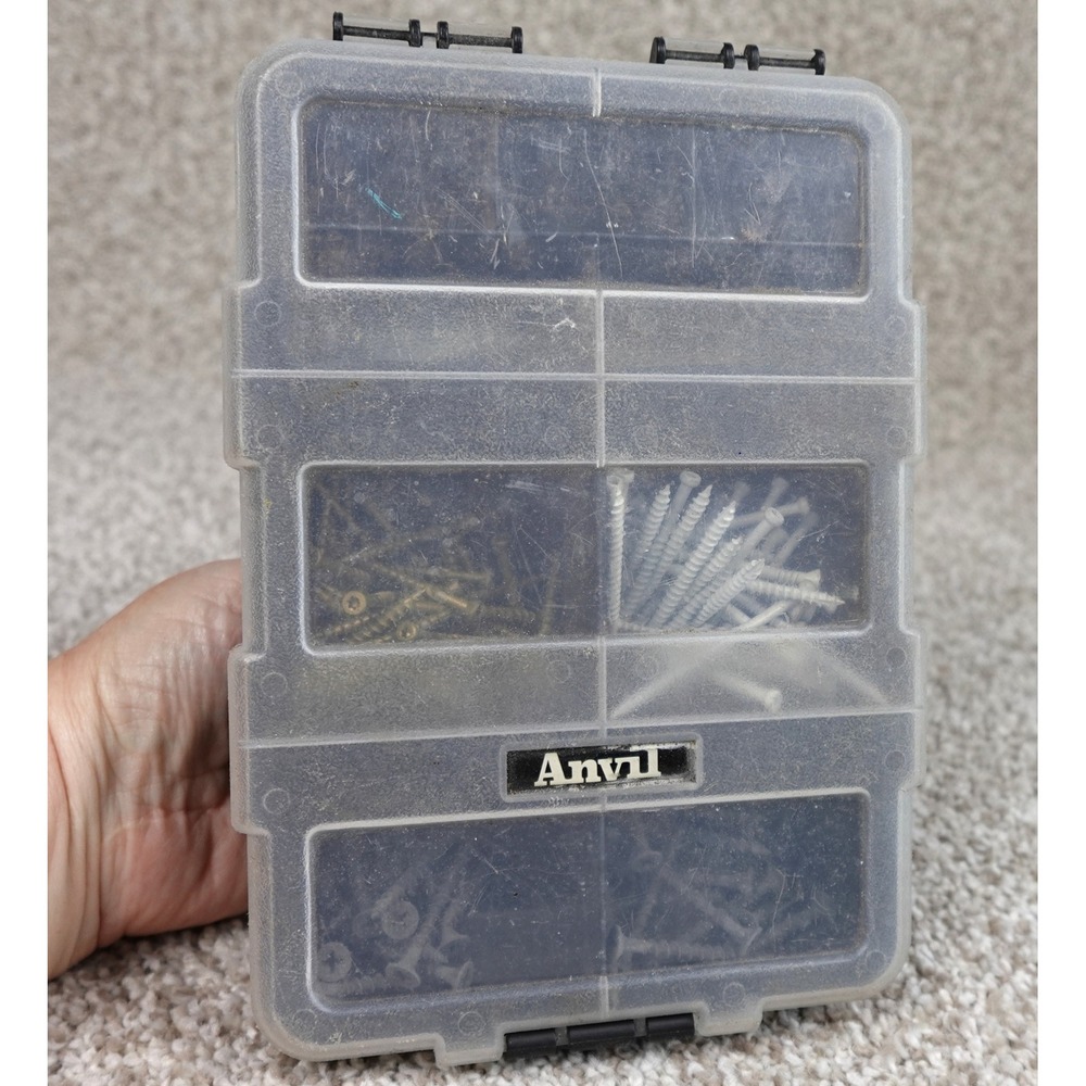 Anvil Small Parts Organizer with Assorted Wood and Drywall Screws Clear Lid Case